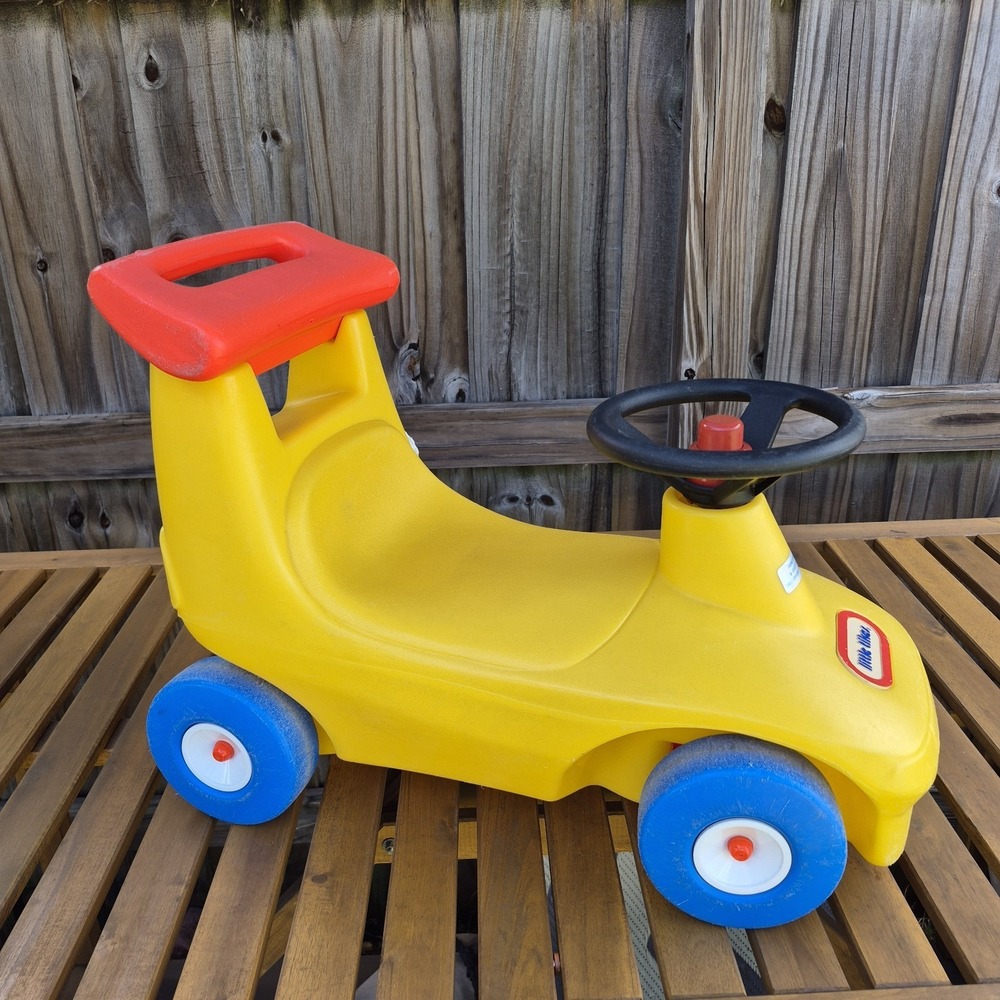 Vintage  Little Tikes yellow race car Ride On Push Toy Roadster Made In USA